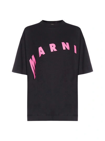 Shop Marni Logo Cotton T-shirt In Black
