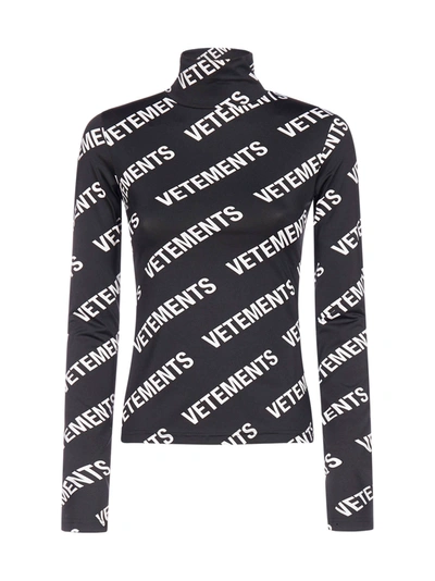 Shop Vetements All-over-logo Turtleneck Top In Black White