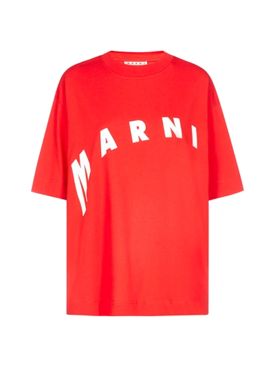 Shop Marni Logo Cotton T-shirt In Red