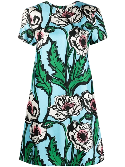 Shop La Doublej Floral-print Silk Short Dress In Blue