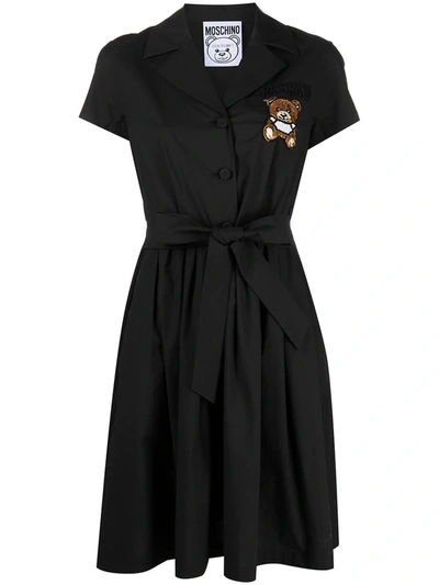 Shop Moschino Teddy Bear Bead-embellished Shirt Dress In Black