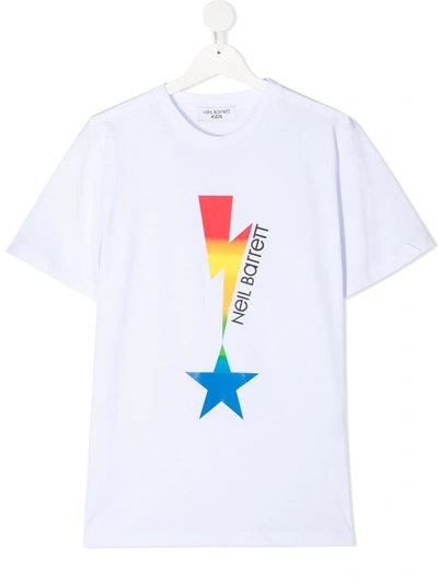 Shop Neil Barrett Teen Lightning Bolt-print T-shirt In White