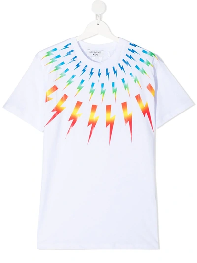 Shop Neil Barrett Teen Lightning Bolt-print T-shirt In White