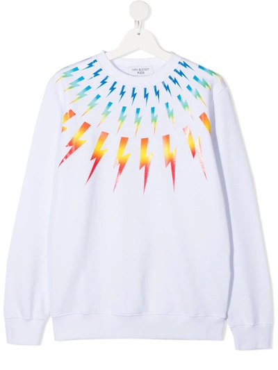 Shop Neil Barrett Teen Lightning Bolt-print Sweatshirt In White