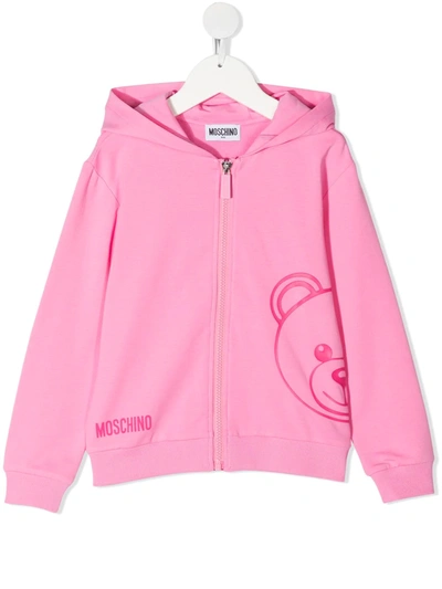 Shop Moschino Teddy Zipped Hoodie In Pink