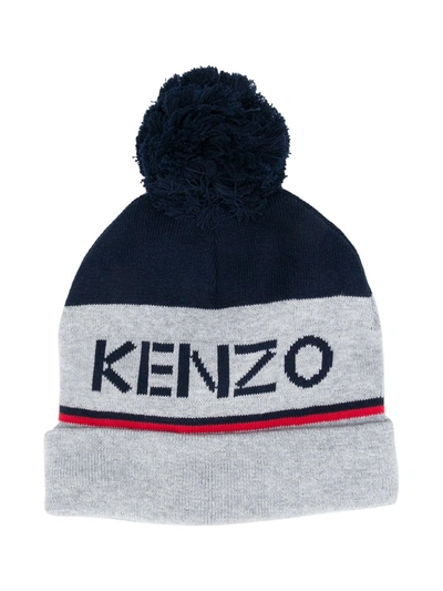 Shop Kenzo Logo Intarsia Beanie In Grey