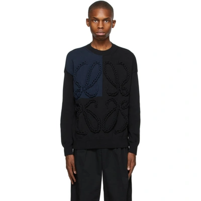 Shop Loewe Black & Navy Embroidered Anagram Sweater In 1192 Black/