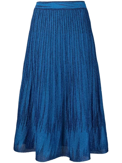 Shop M Missoni Pleated Knit Midi Skirt In Blue