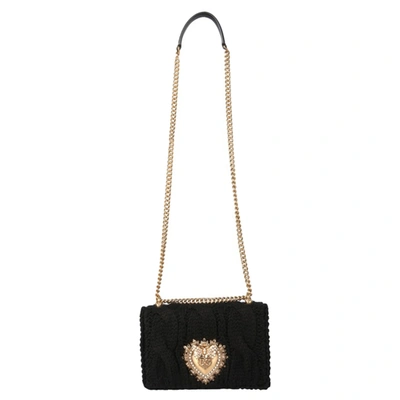 Pre-owned Dolce & Gabbana Black Knitted Devotion Medium Bag