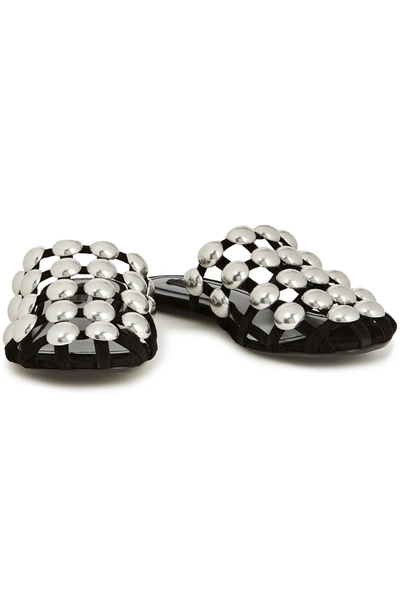 Shop Alexander Wang Amelia Studded Caged Suede Slippers In Black