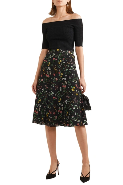 Shop Altuzarra Floral-print Silk Crepe De Chine Skirt In Black