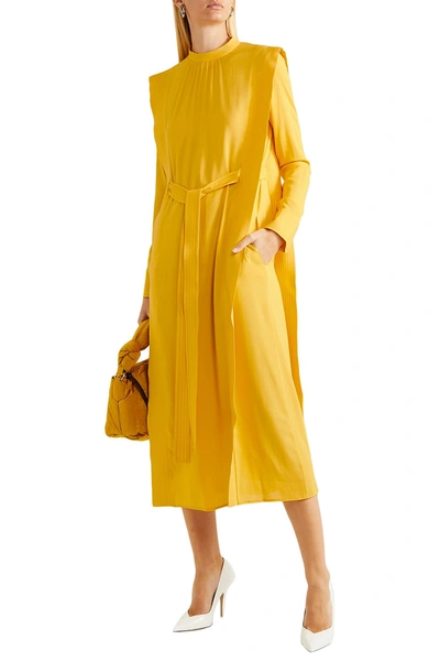 Shop Stella Mccartney Belted Cady Midi Dress In Yellow
