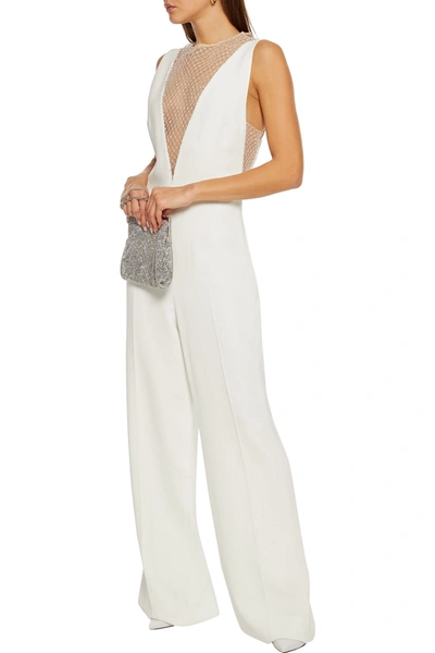 Shop Stella Mccartney Robinvale Embellished Tulle-paneled Stretch-crepe Jumpsuit In White