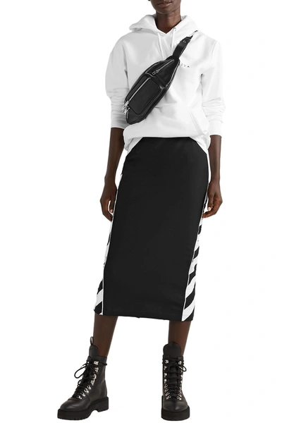 Shop Off-white Striped Stretch-jersey Midi Skirt In Black