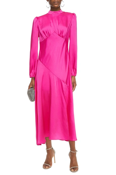 Shop De La Vali Clara Gathered Satin-twill Maxi Dress In Bright Pink