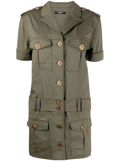 Shop Balmain Military-style Mini Dress In Green