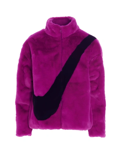Shop Nike Faux Fur Fleece Jacket In Purple