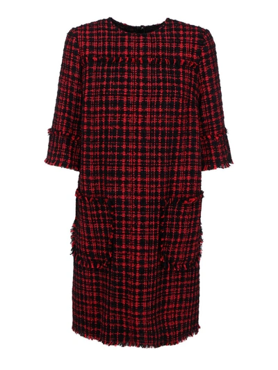 Shop Dolce & Gabbana Tweed Short Dress In Red And Black