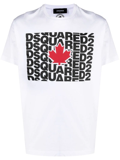 Shop Dsquared2 Maple Leaf Logo Print T-shirt In White