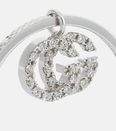 Shop Gucci Gg Running 18kt White Gold Ring With Diamonds In Silver