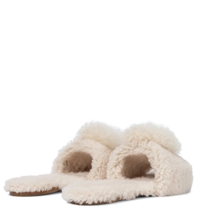 Aquazzura Foxy Pompom-embellished Shearling Slides In White