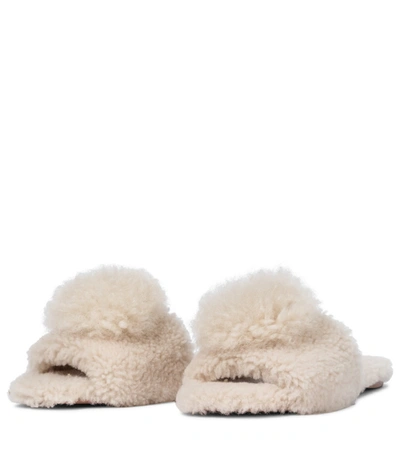 Aquazzura Foxy Pompom-embellished Shearling Slides In White