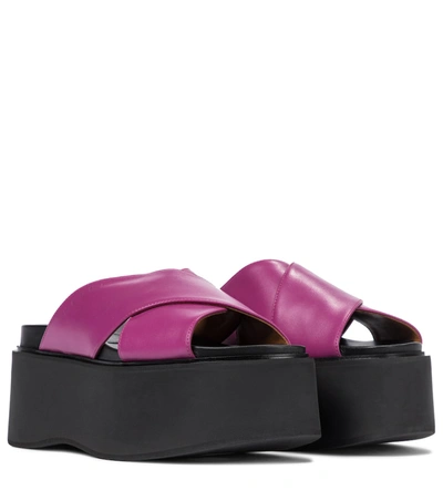 Shop Marni Leather Platform Slides In Pink