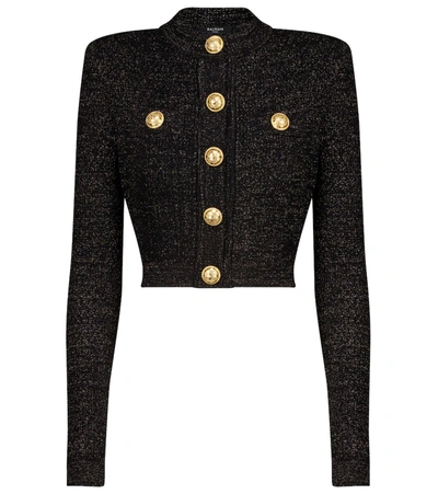 Shop Balmain Metallic Cardigan In Black