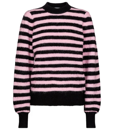 Shop Ganni Striped Alpaca Hair And Wool-blend Sweater In Black