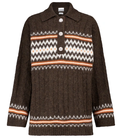 Shop Ganni Cable-knit Alpaca-blend Sweater In Brown