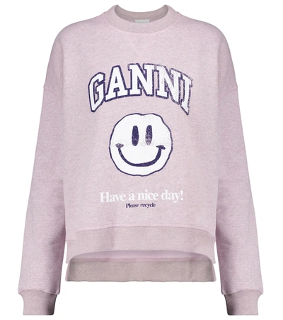 Shop Ganni Isoli Cotton-blend Sweatshirt In Purple