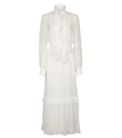 Shop Etro Ruffled Silk Crépon Maxi Dress In White
