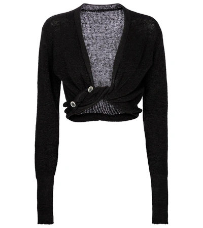 Shop Jacquemus Le Gilet Noué Linen Knit Crop Top In Black