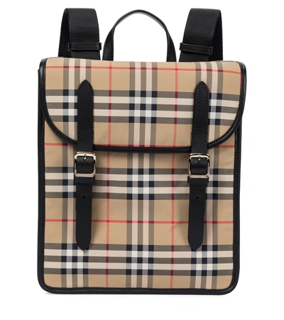 Shop Burberry Vintage Check Leather-trimmed Canvas Backpack In Beige