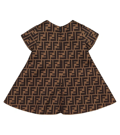 Shop Fendi Baby Ff Neoprene Dress In Brown