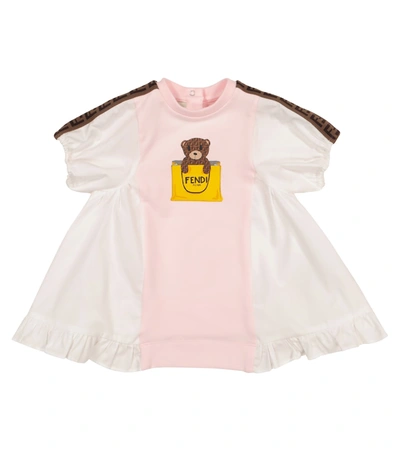 Shop Fendi Baby Logo Cotton-blend Dress In White
