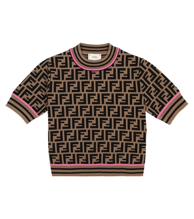 Shop Fendi Ff Knit Top In Brown