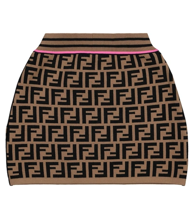 Shop Fendi Ff Knit Skirt In Brown