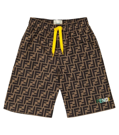 Shop Fendi Ff Swim Trunks In Brown