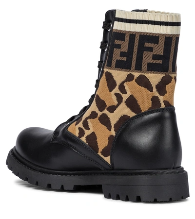 Shop Fendi Ff Leopard-jacquard And Leather Ankle Boots In Black
