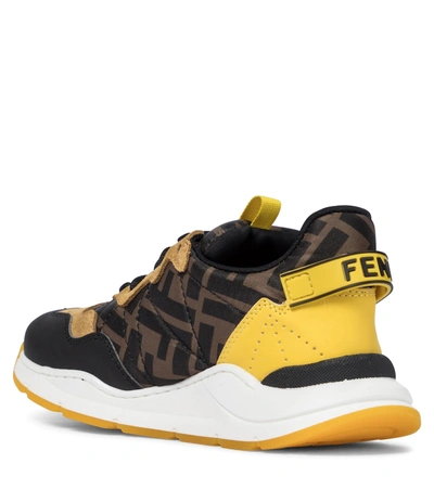 Shop Fendi Ff Suede And Leather-trimmed Sneakers In Brown
