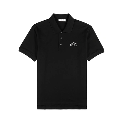 Shop Givenchy Black Logo-embroidered Piqué Cotton Polo Shirt