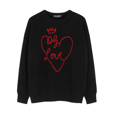 Shop Dolce & Gabbana Love Embroidered Wool Jumper In Black