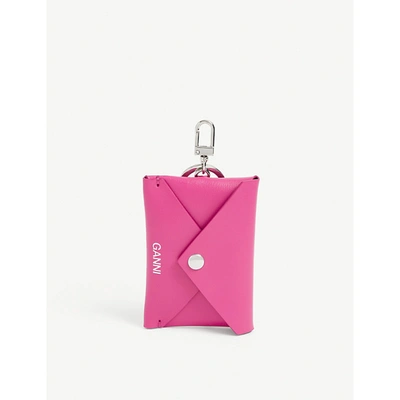 Shop Ganni Envelope Pouch Leather Key Chain In Shocking Pink