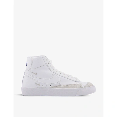 Shop Nike Blazer 77 Mid-top Leather Trainers In White White Hyper Royal