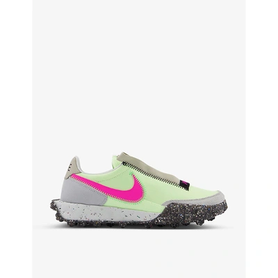 Shop Nike Waffle Racer Crater Suede And Recycled-nylon Trainers In Barely Volt Pink Blast B