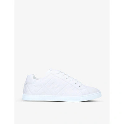 Shop Fendi Mens White Ff-embossed Leather Mid-top Trainers 12