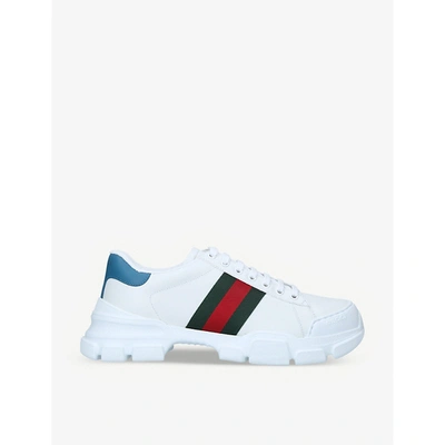 Shop Gucci Mens White Men's Nathane Leather Trainers Eur 42 / 8 Uk Men In White/green/red