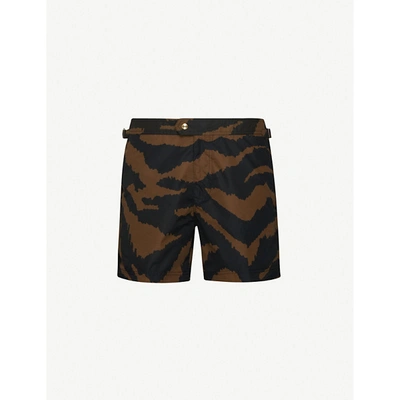 Shop Tom Ford Tailored Animal Print Swim Shorts In Brown+zebra