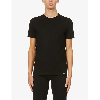 Shop Tom Ford Men's Black Crewneck Regular-fit Stretch-cotton T-shirt